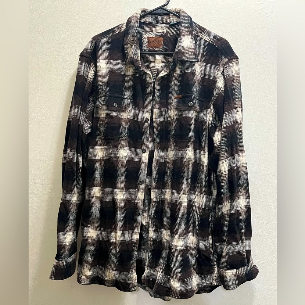 Orvis brown and black plaid heavy cotton shocker jacket size large tall